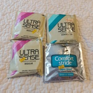 Vintage 80s No Nonsense Pantyhose Lot 4 Pair Ultra Sense Comfort Stride Med Tall